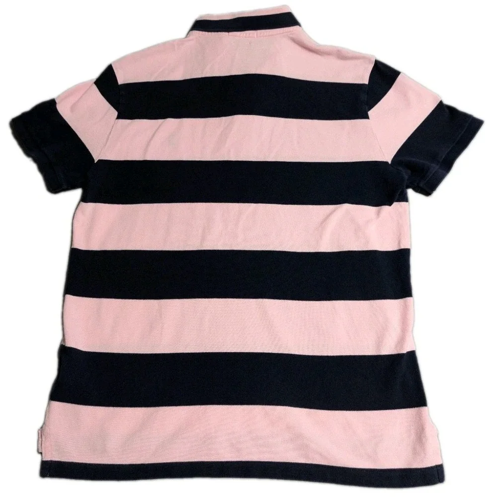 Polo Ralph Lauren Custom Slim Fit Polo Shirt Mens Large Rugby Stripe Pink Navy